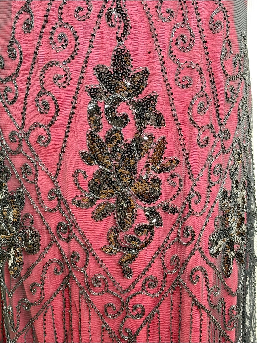 BABEYOND XXL Black Beaded Fringe Flapper Dress Raspberry Pink Art Deco Gatsby - Picture 4 of 13